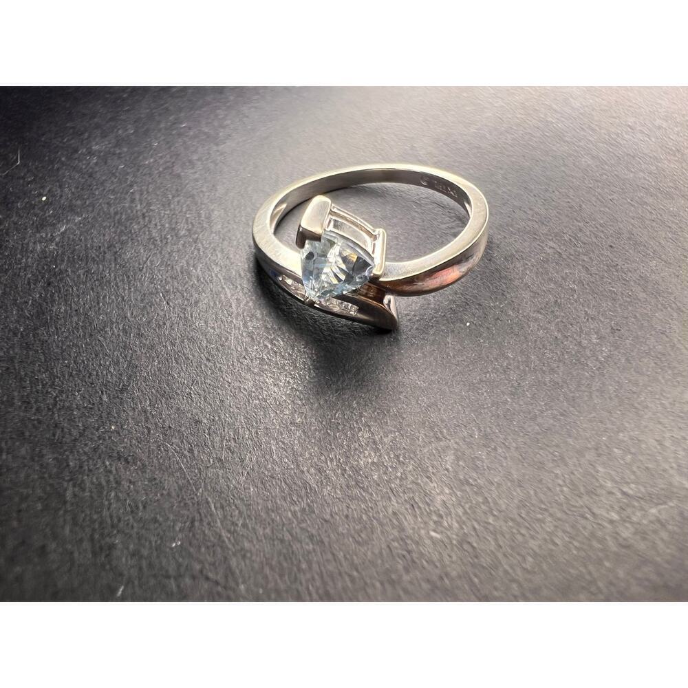 10k white gold Samuel Aaron trillion cut aquamarine and diamond ring size 6.5 - Picture 15 of 16